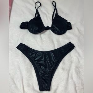 Juniors metallic shined black bikini